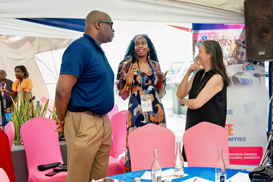 Emmanuel Misiati on the mic at the WEConnect summit podium